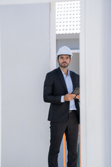 Aufkleber - Businessmen using tablet working and checking the construction of housing estates.