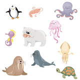 Fototapeta Pokój dzieciecy - Set of cute animals. Hand drawn characters. Sweet funny animals. Collection for prints poster or sticker. Vector illustration.