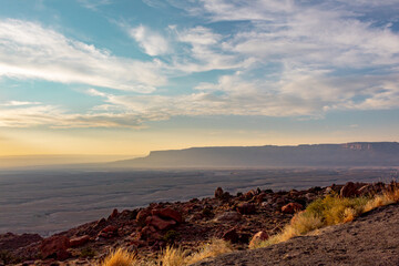 Wall Mural - countryside golden sunset grass and dirt field view in the northern arizona desert