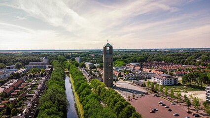 Sticker - Bird's eye view of Povoa de Varzim city in Portugal at sunset