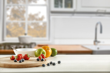 Wall Mural - desk of free space and kitchen interior.