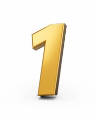 Sticker - 3D rendering of a Golden number '1' isolated on a white background