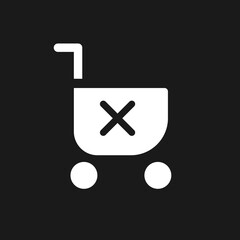 Sticker - Clear shopping cart dark mode glyph ui icon. Remove products. User interface design. White silhouette symbol on black space. Solid pictogram for web, mobile. Vector isolated illustration