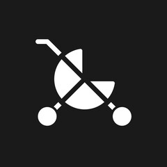 Sticker - Baby carriage dark mode glyph ui icon. Children goods department. User interface design. White silhouette symbol on black space. Solid pictogram for web, mobile. Vector isolated illustration