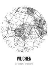 Abstract street map of Wijchen located in Gelderland municipality of Wijchen. City map with lines