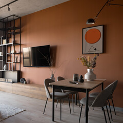 Wall Mural - Dining room with orange wall