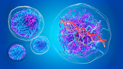 Wall Mural - healthy human cell and malignant, cancer cell destroying dna