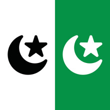Islamic Crescent And Star Vector Icon In Glyph Style. Symbol Of Islam And Symbol Of Ramadan. Vector Illustration Icons Can Be Used For Applications, Websites, Or Part Of A Logo.