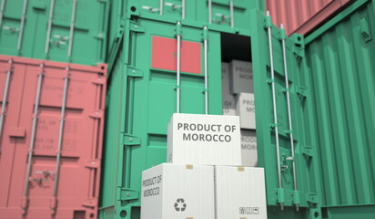 Wall Mural - Cargo containers and boxes with products from Morocco. National industry related conceptual 3D rendering