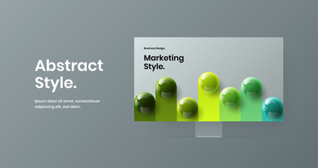 Unique computer monitor mockup web project template. Creative landing page design vector concept.