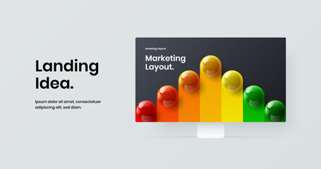 Simple landing page design vector layout. Clean computer monitor mockup web banner concept.