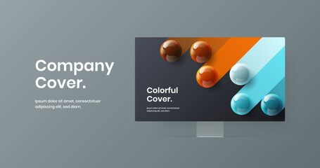 Creative computer monitor mockup banner concept. Minimalistic landing page design vector illustration.