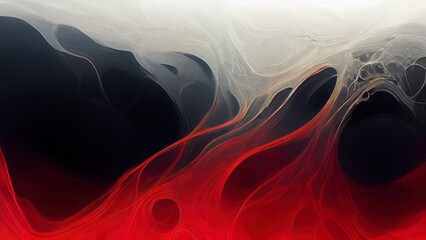 Wall Mural - Abstract red and white smoke on black background. Liquid coming together. Elegant backdrop.