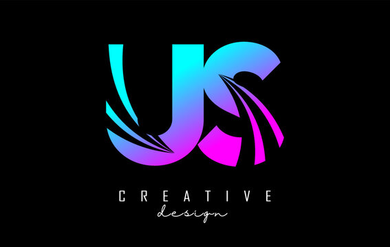 Creative colorful letters US u s logo with leading lines and road concept design. Letters with geometric design.