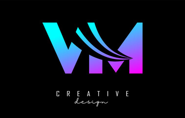 Wall Mural - Creative colorful letters VM v m logo with leading lines and road concept design. Letters with geometric design.