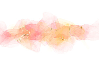 Pink alcohol ink on a white background with gold, Abstract texture beautiful delicate background