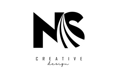 Wall Mural - Creative black letters NS n s logo with leading lines and road concept design. Letters with geometric design.