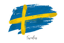 Flag Of Sweden In Brushstroke Grunge Texture, Blue And Yellow Swedish National Symbol