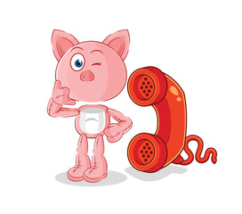 Poster - pig call mascot. cartoon vector