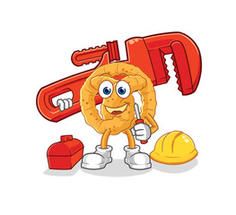 Sticker - pretzel plumber cartoon. cartoon mascot vector