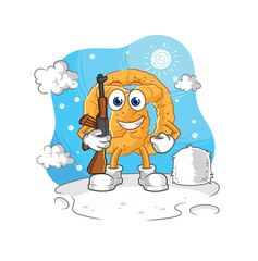 Canvas Print - pretzel soldier in winter. character mascot vector