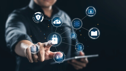 Wall Mural - cybersecurity concept, user privacy security and encryption, secure internet access future technolog
