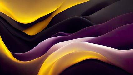 Wall Mural - Yellow, purple and black wallpaper. Wave pattern. Soft silk fabric. Texture graphic 3D render. Soft satin drapery.