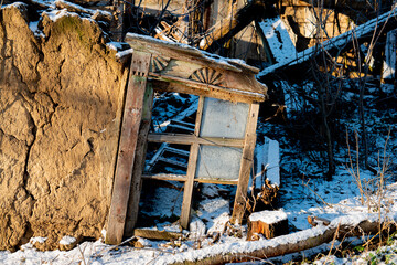 Wall Mural - Window of an old destroyed, abandoned house.