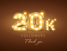 20k followers with glowing golden thank you numbers on a dark background