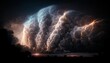 Thunderstorms formidable,lightning night, 3d render, Raster illustration.