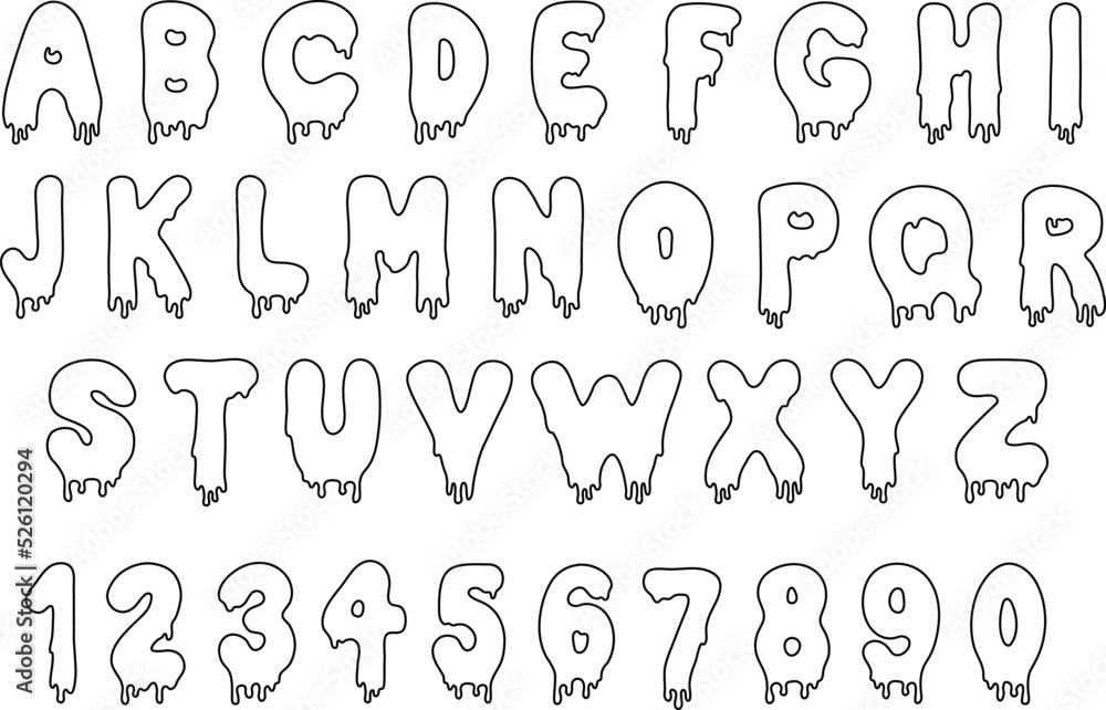 Liquid In Dripping Letters Dripping Liquid Alphabet Letters and Number Clipart Set - Outline Stock ...