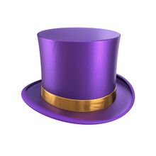 Purple Top Hat With A Gold Ribbon On A White Background, 3d Render