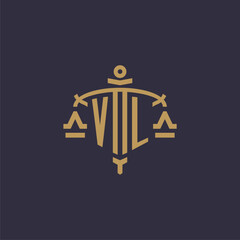 Wall Mural - Monogram VL logo for legal firm with geometric scale and sword style