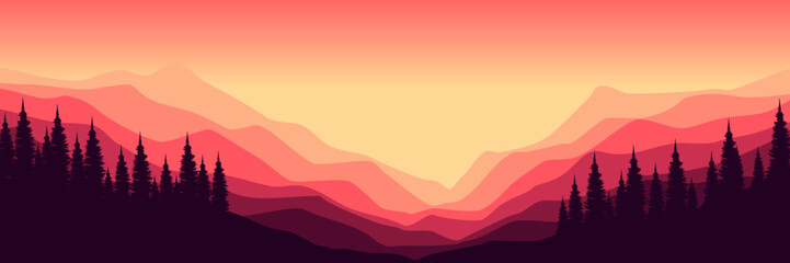 Canvas Print - mountain landscape nature sunset vector illustration good for wallpaper, background, backdrop, banner, adventure, travel, web, ui, and design