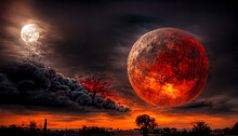 Red Moon Rising, Hdr, Ultra Realistic,