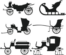 Collection Of Carriage Vintage Transport With Old Wheels Antique Transportation Flat Isolated Vector Silhouettes