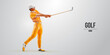Realistic silhouette of a golf player on white background. Golfer man hits the ball. Vector illustration