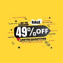 49% Percent Off(offer), Limited Quantities, Yellow 3D Super Discount Sticker, Sale.(Black Friday) Vector Illustration, Forty-nine