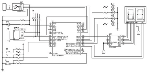 The vector  electrical schematic diagram of a digital usb
information output device,
operating under the control of an PIC microcontroller.
Vector drawing of an electronic device in a1 format.
