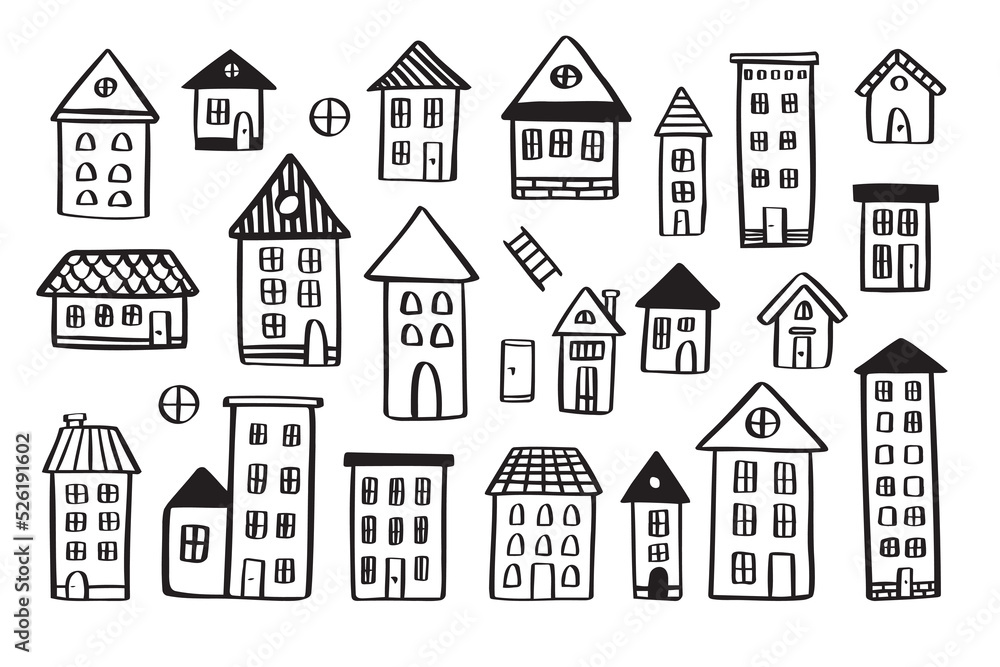 Various houses doodle set. vector hand drawn doodle style Stock Vector ...