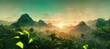 Panorama jungles. An aerial panorama view of tropical rainforest in morning misty,