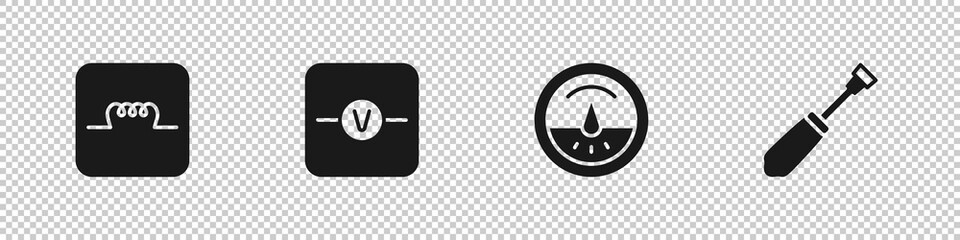 Sticker - Set Inductor in electronic circuit, Voltmeter, Electric and Screwdriver icon. Vector