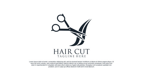 Wall Mural - Hair cut logo design for women beauty salon with hair scissor and creative concept Premium Vector