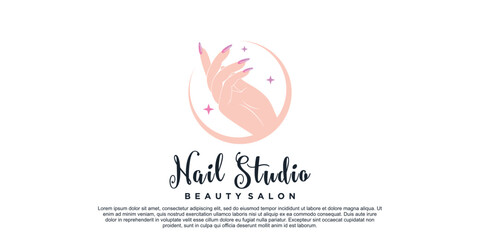 Wall Mural - Nail polish logo design for manicure beauty salon with creative concept Premium Vector