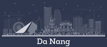 Outline Da Nang Vietnam City Skyline With White Buildings.