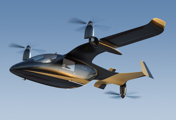 Wall Mural - Electric VTOL passenger aircraft  flying in the sky. Air mobility concept.  3D rendering image.