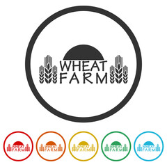 Sticker - Wheat farm icon. Set icons in color circle buttons