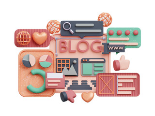 Wall Mural - 3D rendering blog content and statistic flat icon