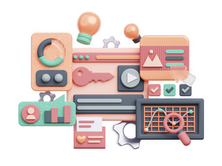 Wall Mural - 3D rendering concept searching keyword for seo website flat icon