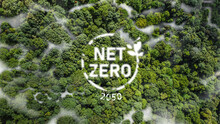 Net Zero 2050 Carbon Neutral And Net Zero Concept Natural Environment A Climate-neutral Long-term Strategy Greenhouse Gas Emissions Targets A Cloud Of Mist In The Green Net Zero Figure.